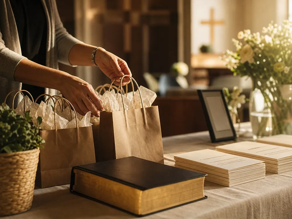 Connection table, gift bags